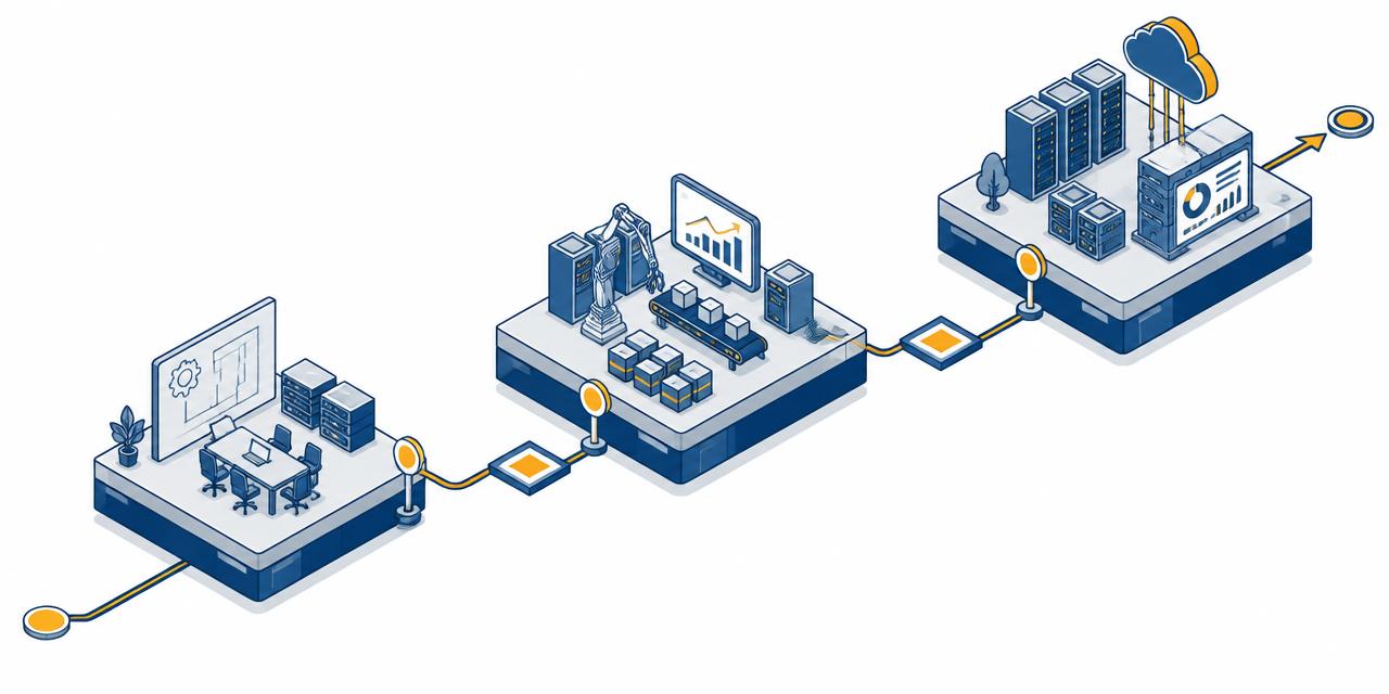 AI Implementation Strategy — Three years of decision-ready planning isometric technical relationship